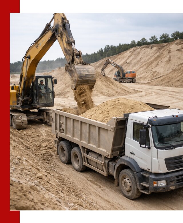 Доставка карьерного песка с самосвалами и разгрузкой в Луховицах