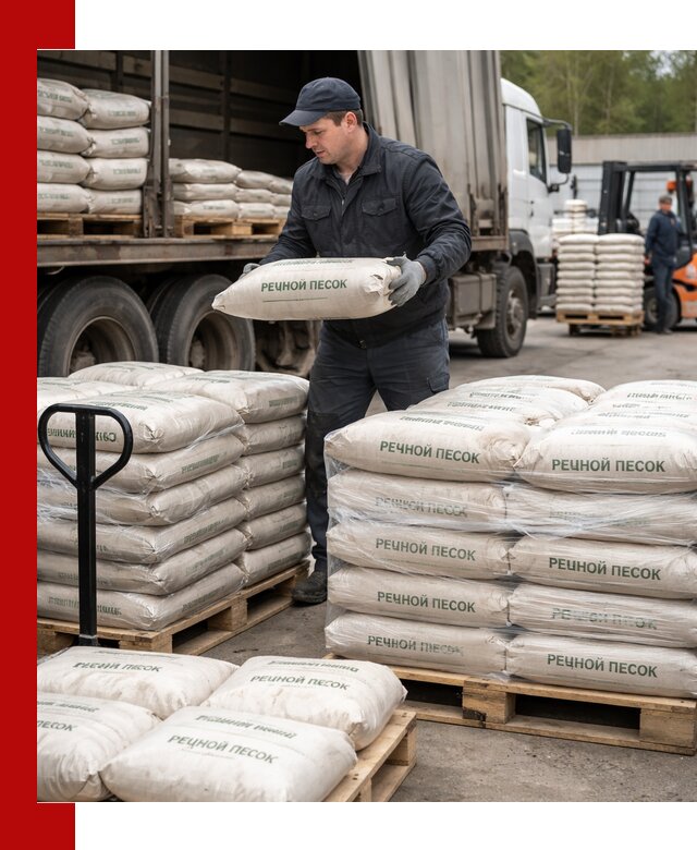 Речной песок в мешках с доставкой в Луховицах