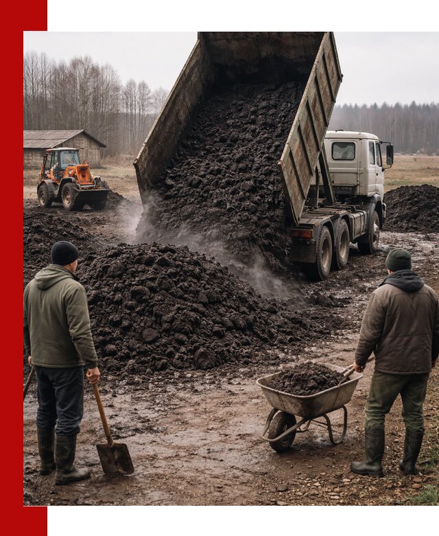 Доставка низинного торфа с разгрузкой и доставкой в Луховицах