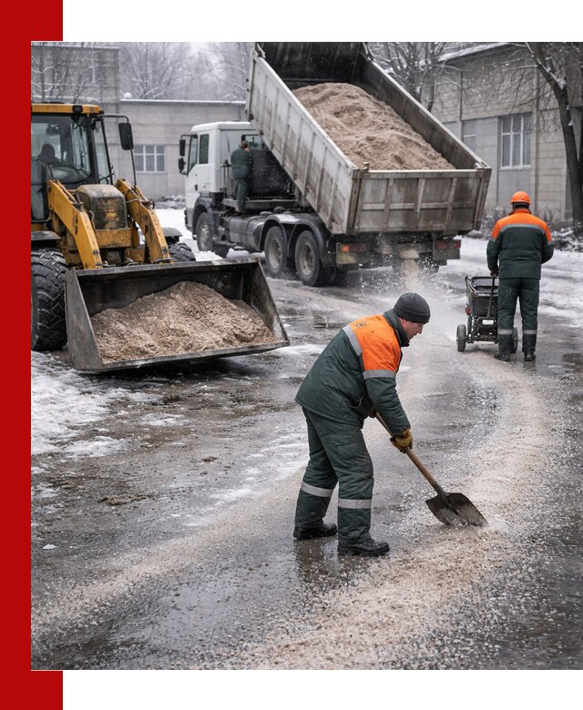 Реагент против гололеда с доставкой и нанесением в Луховицах