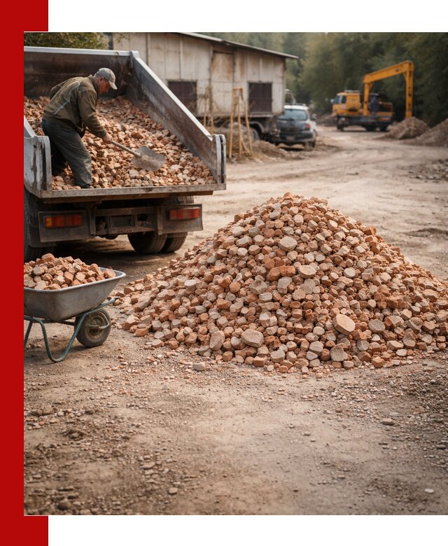 Доставка и подушка из боя кирпича с разгрузкой в Луховицах