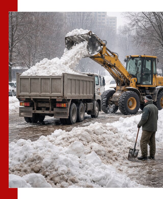 Вывоз снега грузовой техникой в Луховицах оперативно и чисто